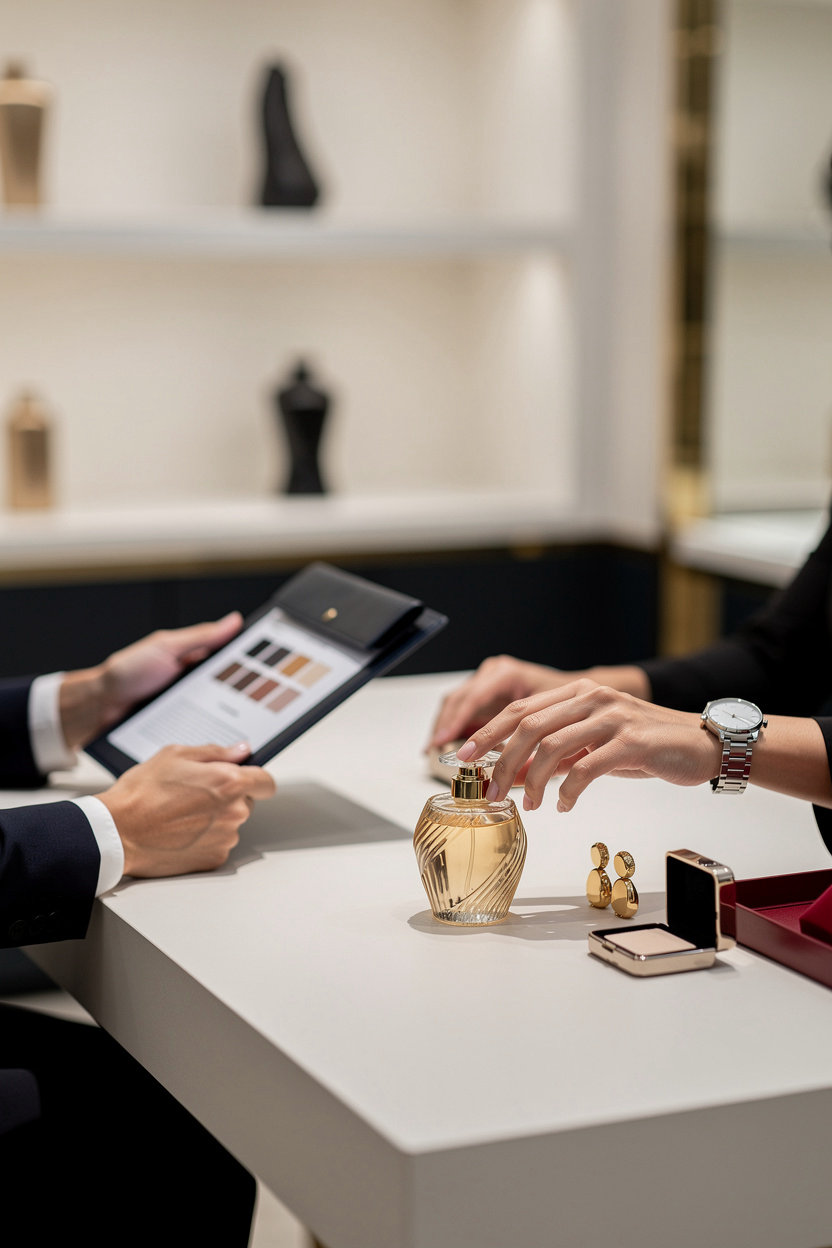 WDKK expert consultation environment with luxury jewelry, watches, perfumes and cosmetics displayed